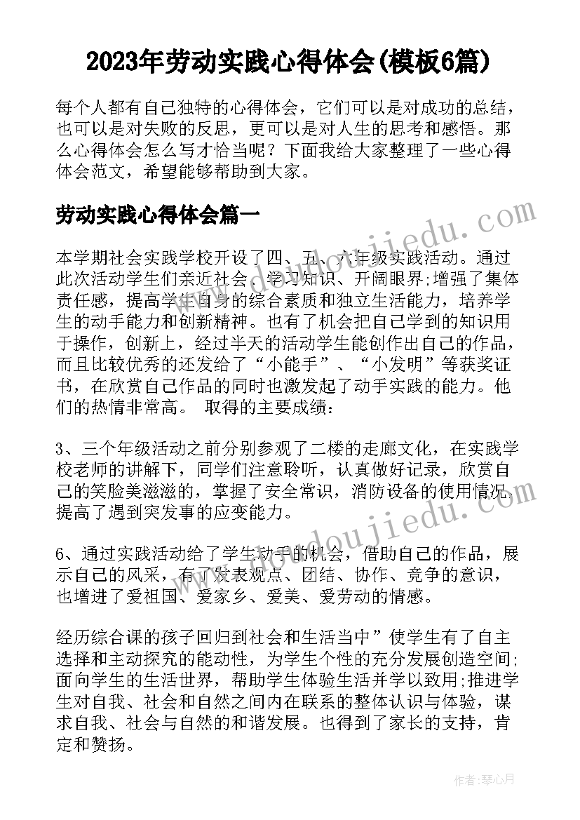 2023年劳动实践心得体会(模板6篇)