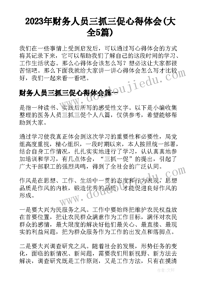 2023年财务人员三抓三促心得体会(大全5篇)