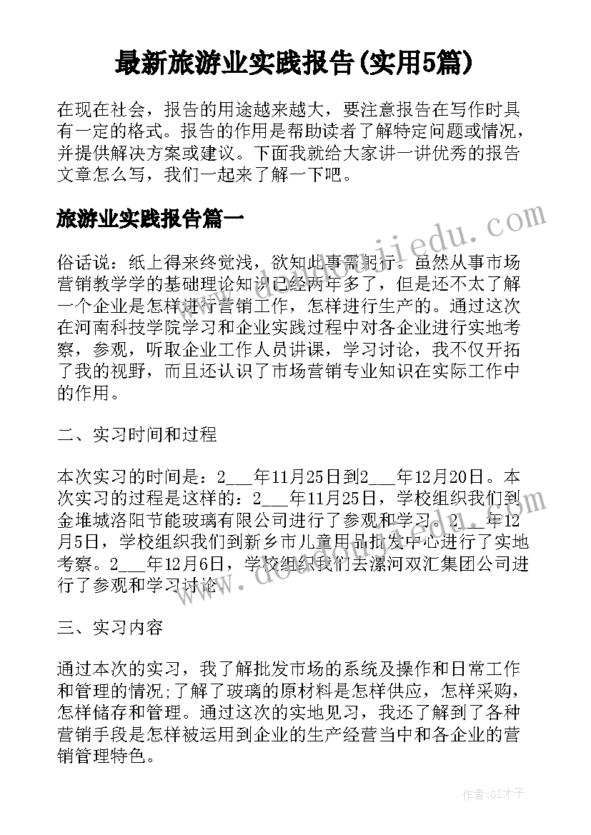 最新旅游业实践报告(实用5篇)