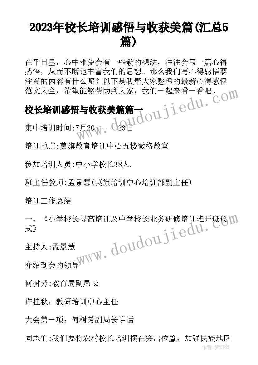 2023年校长培训感悟与收获美篇(汇总5篇)