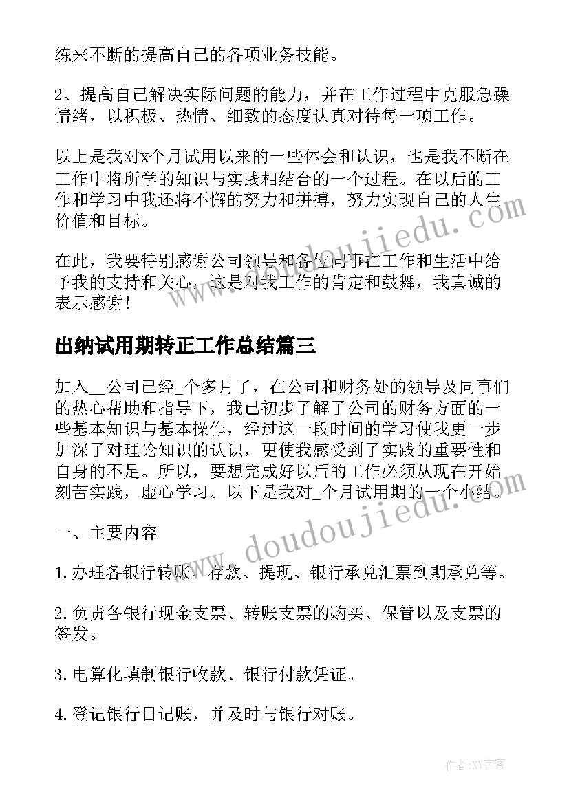 2023年出纳试用期转正工作总结(通用8篇)