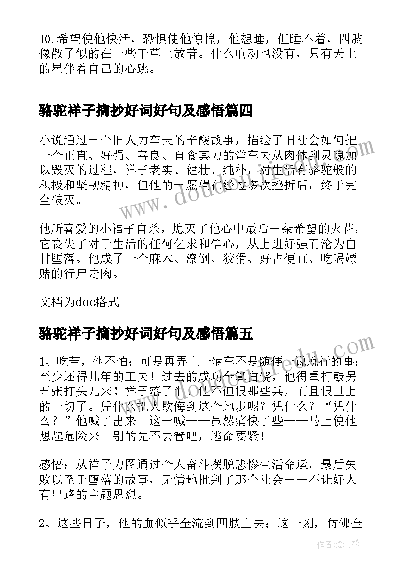 最新骆驼祥子摘抄好词好句及感悟 骆驼祥子好词好句摘抄及感悟(通用5篇)