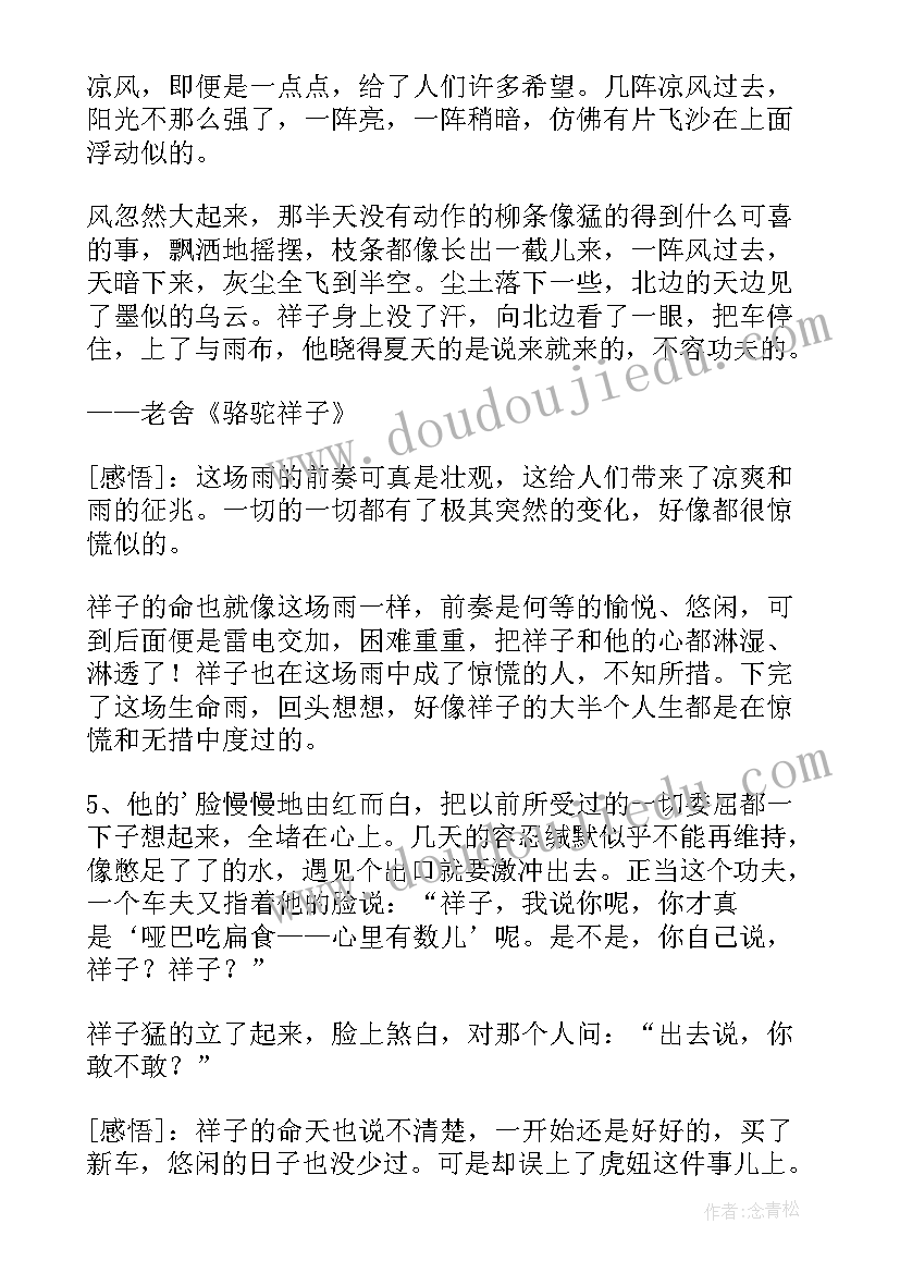 最新骆驼祥子摘抄好词好句及感悟 骆驼祥子好词好句摘抄及感悟(通用5篇)