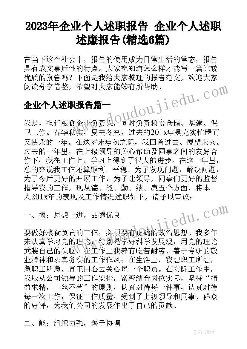 2023年企业个人述职报告 企业个人述职述廉报告(精选6篇)