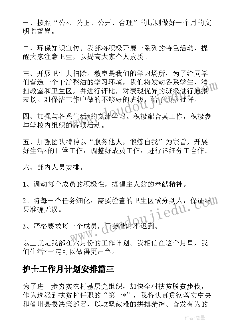 护士工作月计划安排(优秀5篇)