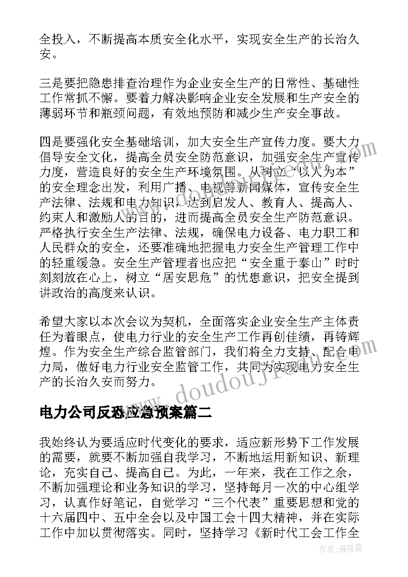 2023年电力公司反恐应急预案 电力企业述职报告(优质5篇)