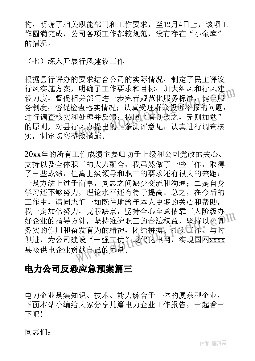 2023年电力公司反恐应急预案 电力企业述职报告(优质5篇)