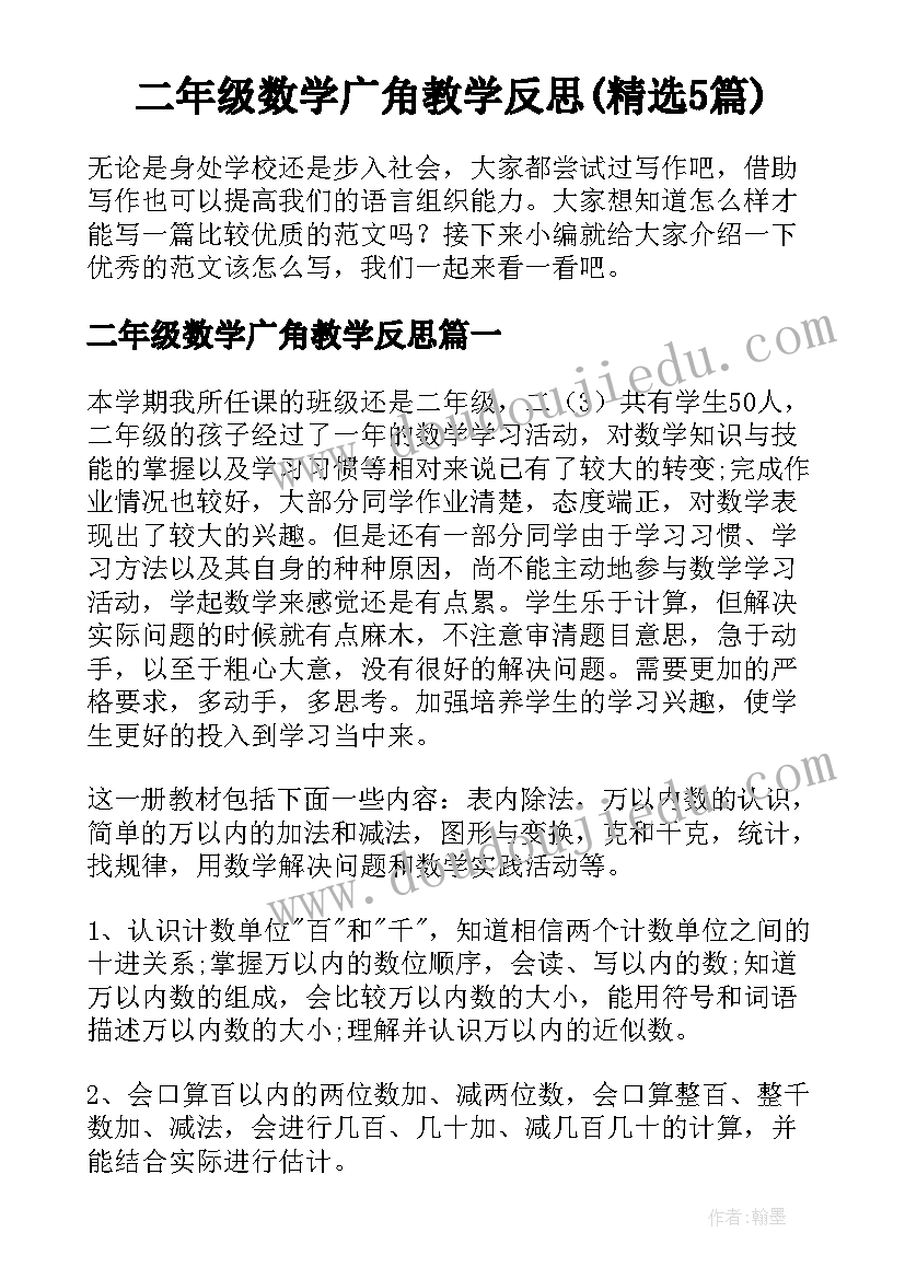 二年级数学广角教学反思(精选5篇)