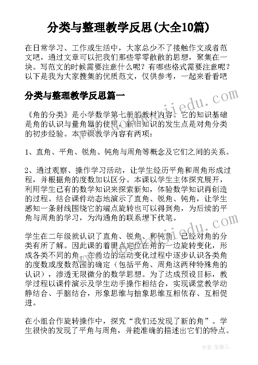 分类与整理教学反思(大全10篇)