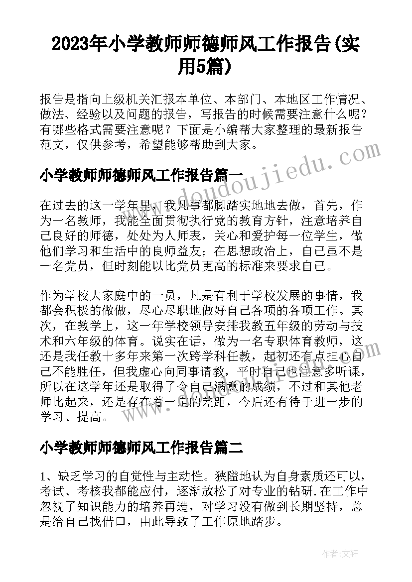 2023年小学教师师德师风工作报告(实用5篇)