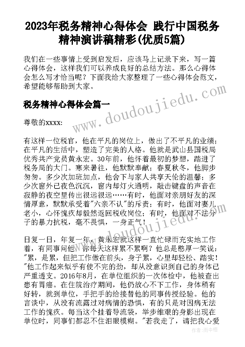 2023年税务精神心得体会 践行中国税务精神演讲稿精彩(优质5篇)