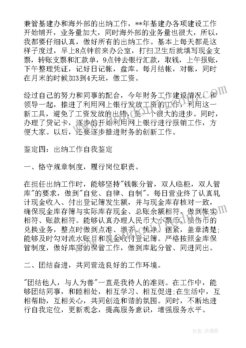 出纳工作自我评价总结 出纳工作的自我评价(通用5篇)