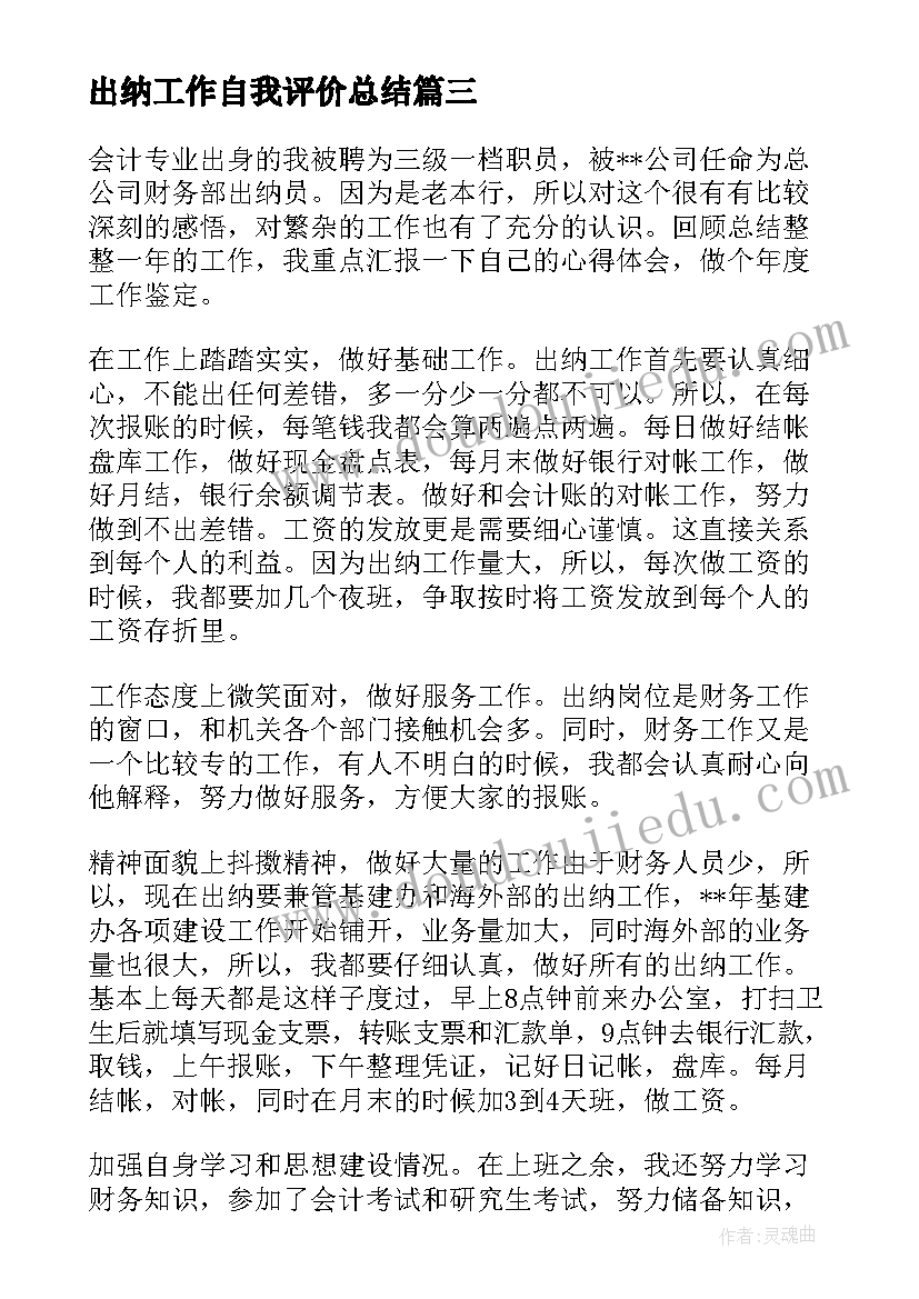 出纳工作自我评价总结 出纳工作的自我评价(通用5篇)