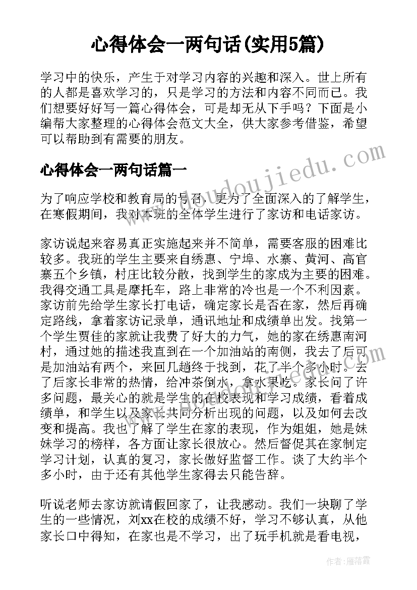 心得体会一两句话(实用5篇)