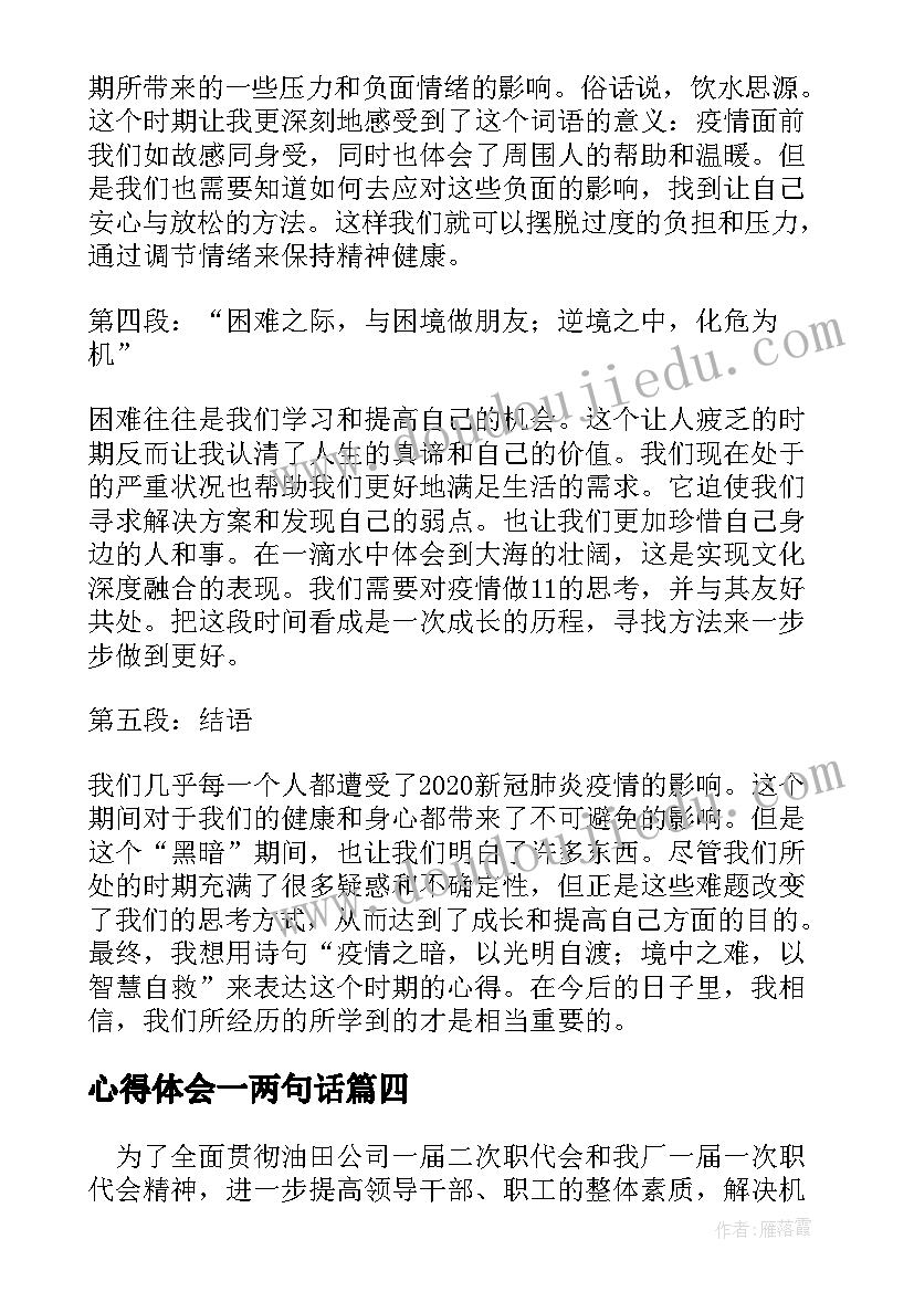 心得体会一两句话(实用5篇)