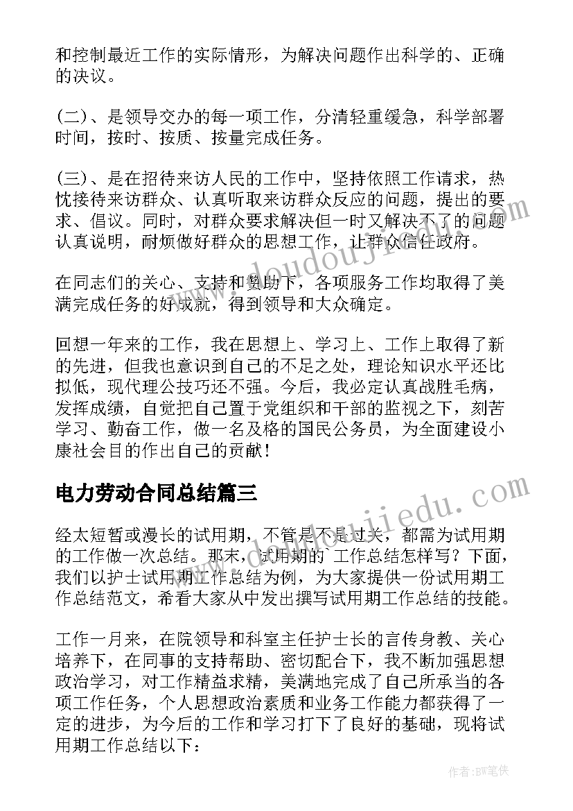 电力劳动合同总结(优质5篇)