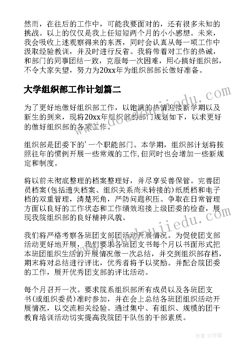 大学组织部工作计划 大学组织部工作总结(精选7篇)