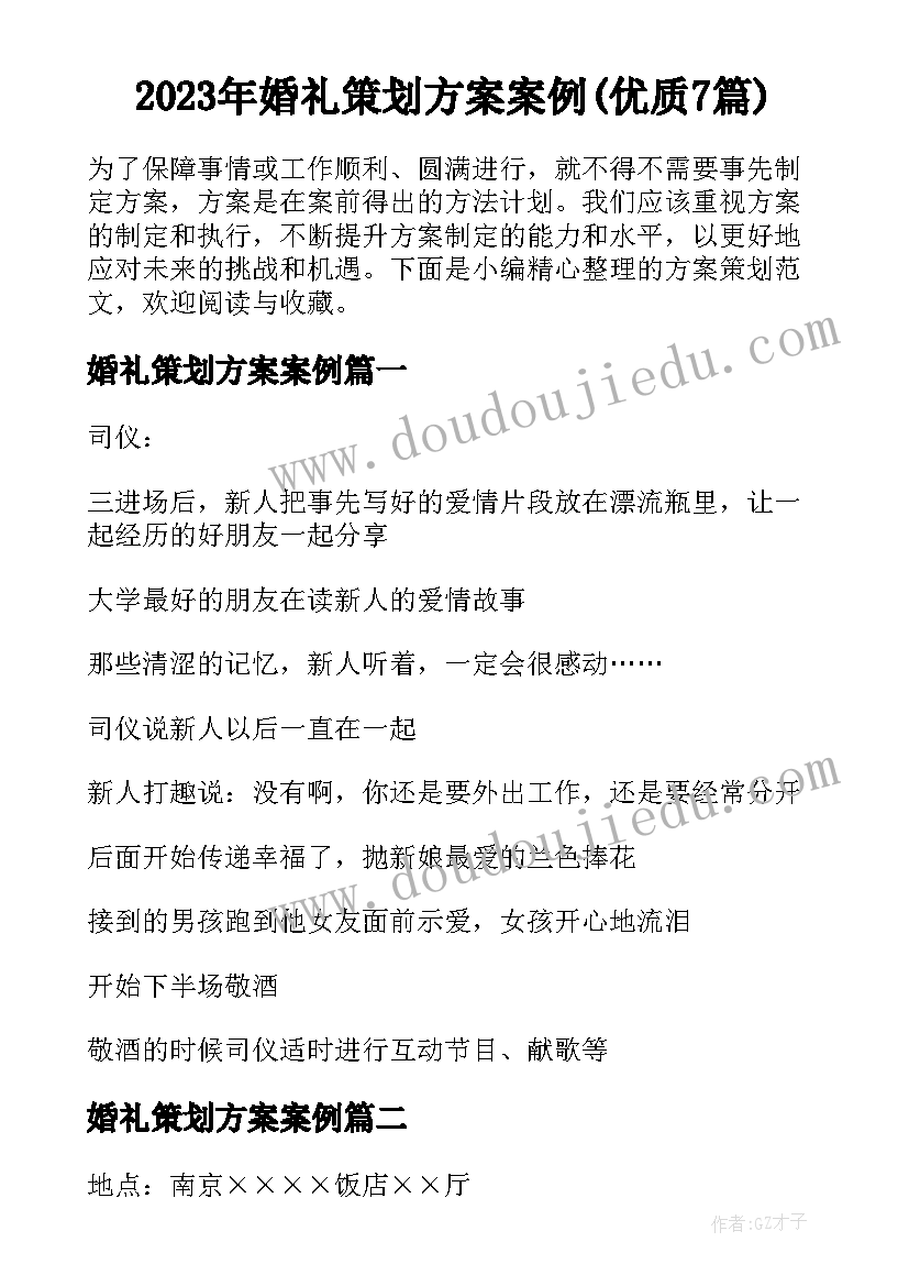 2023年婚礼策划方案案例(优质7篇)