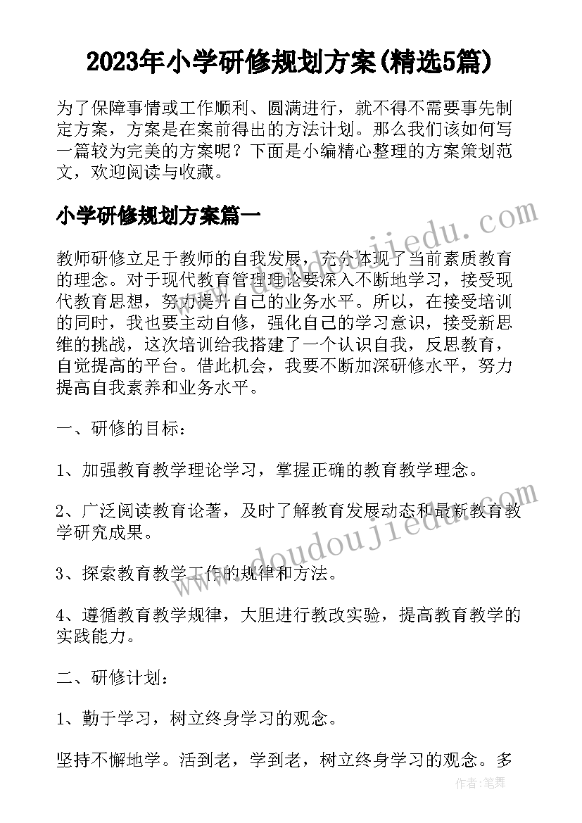 2023年小学研修规划方案(精选5篇)