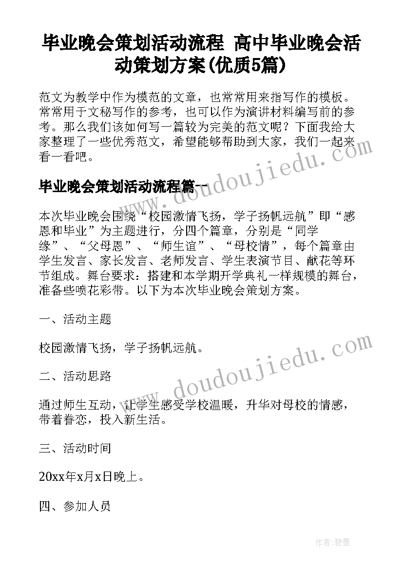 毕业晚会策划活动流程 高中毕业晚会活动策划方案(优质5篇)