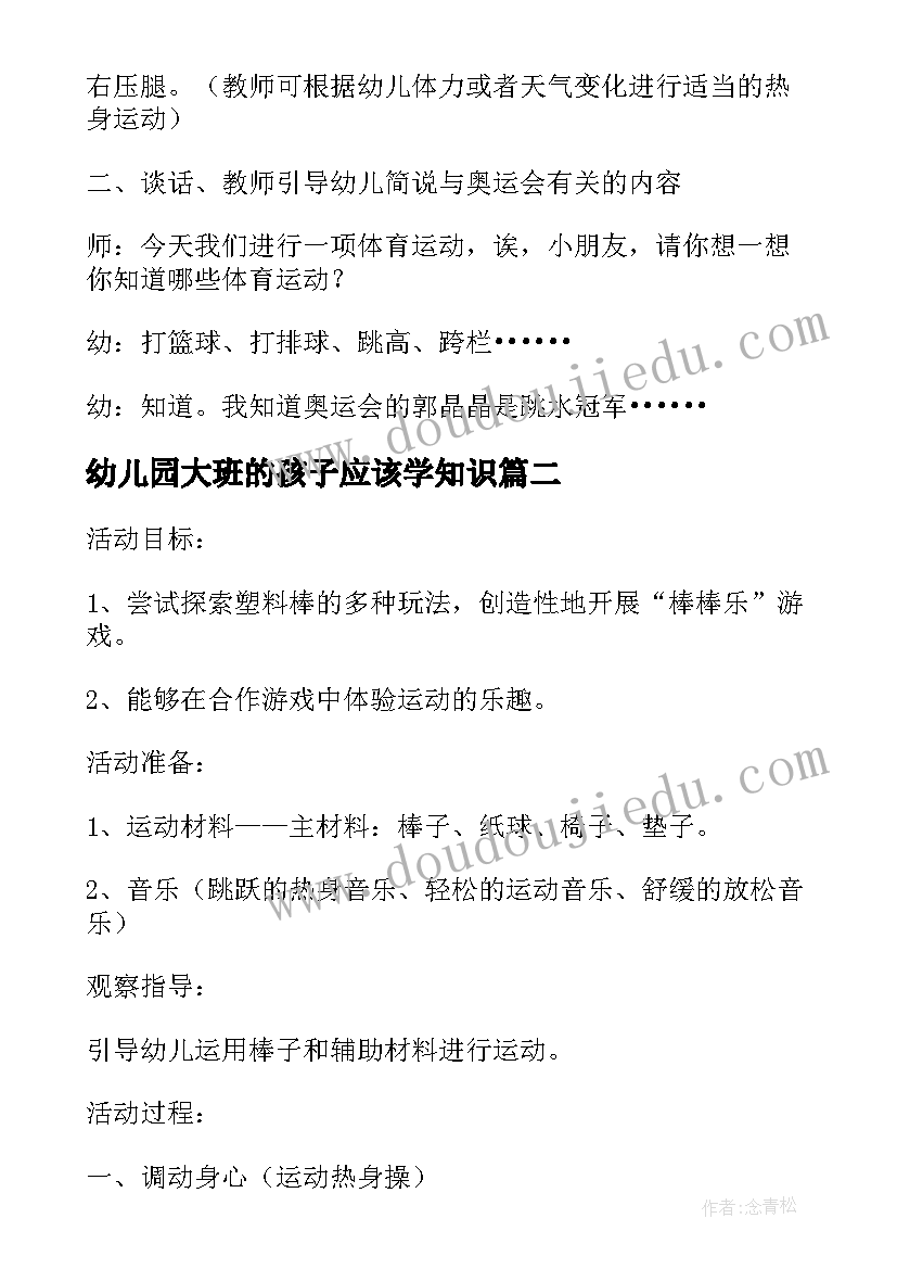 幼儿园大班的孩子应该学知识 幼儿园大班游戏活动方案(大全5篇)