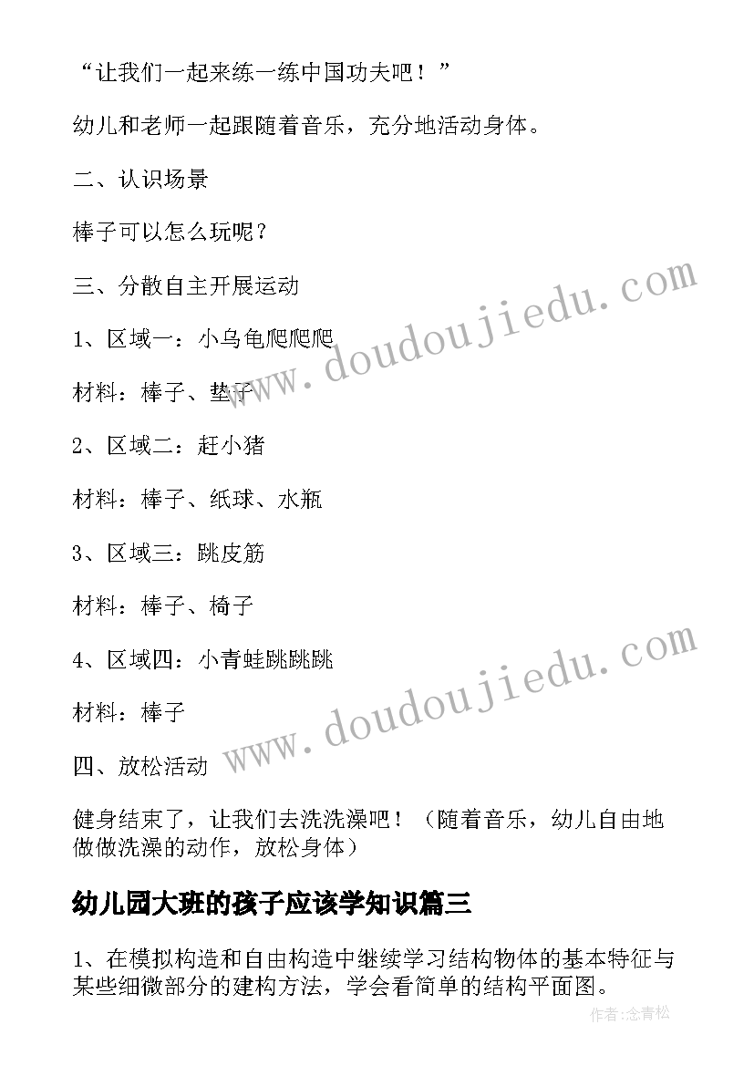 幼儿园大班的孩子应该学知识 幼儿园大班游戏活动方案(大全5篇)