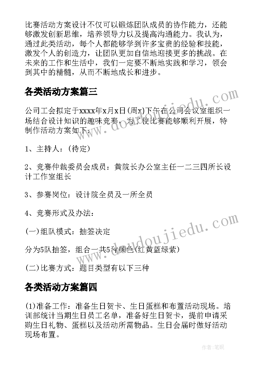 最新各类活动方案 心得体会比赛活动方案设计(通用6篇)