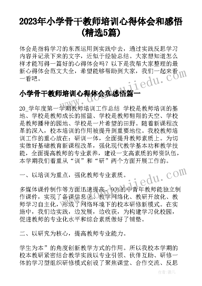 2023年小学骨干教师培训心得体会和感悟(精选5篇)