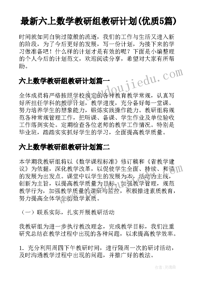 最新六上数学教研组教研计划(优质5篇)