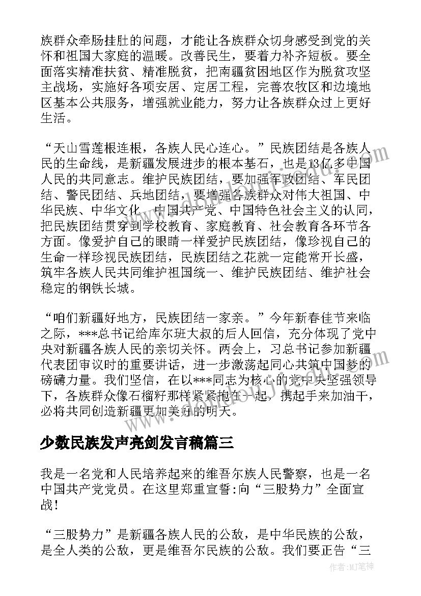 2023年少数民族发声亮剑发言稿(大全5篇)