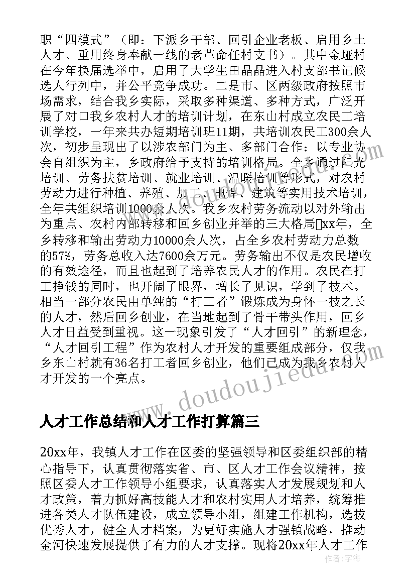 2023年人才工作总结和人才工作打算(优质9篇)