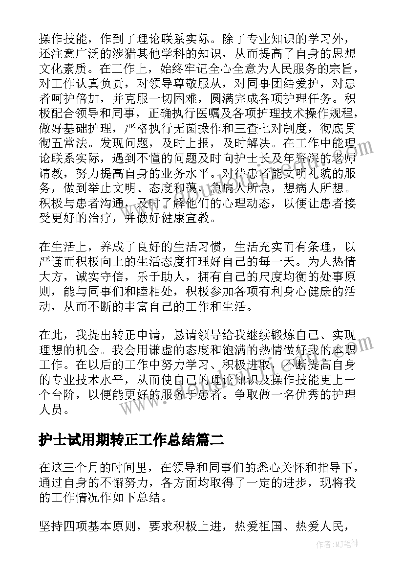 2023年护士试用期转正工作总结(优质9篇)