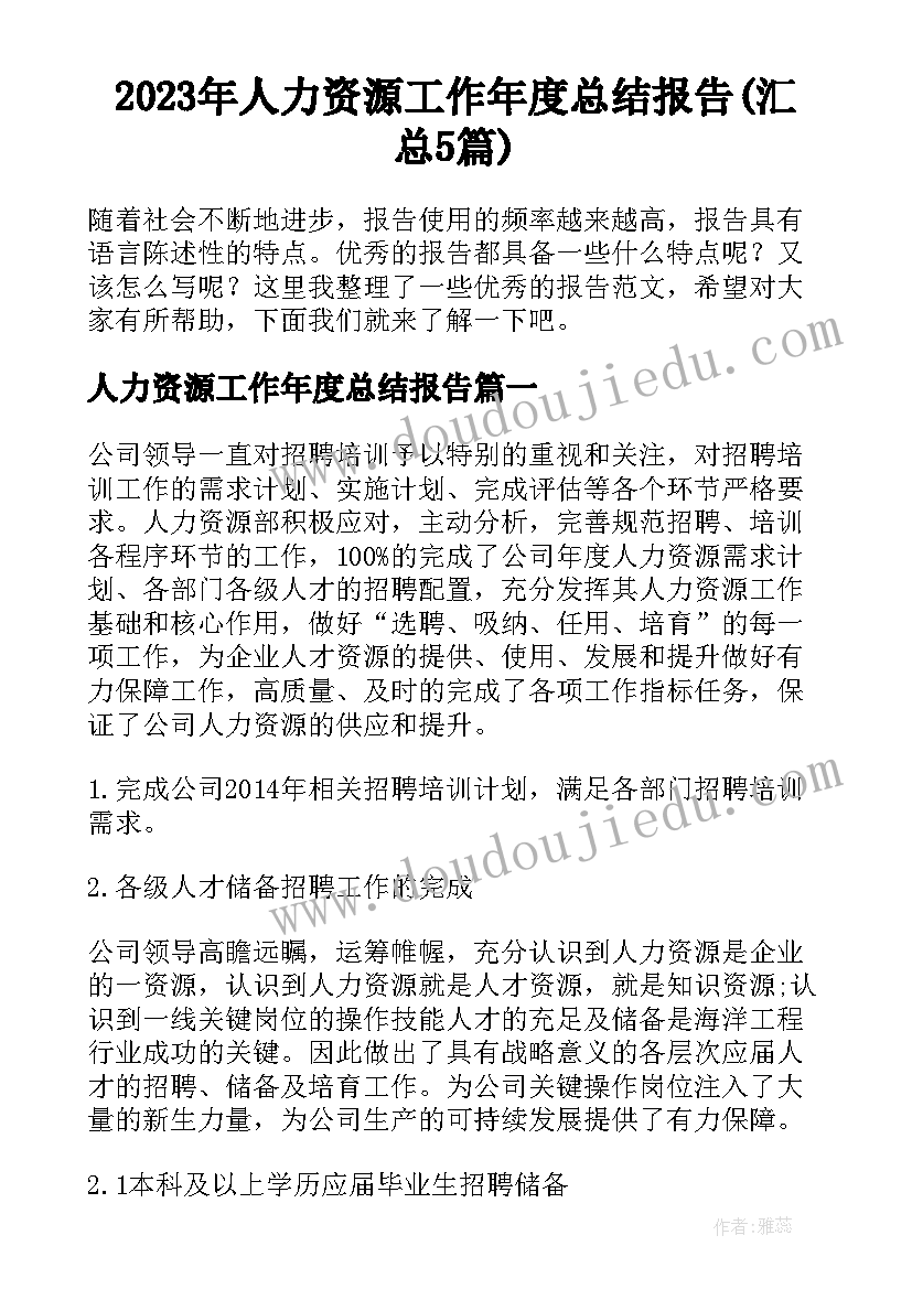 2023年人力资源工作年度总结报告(汇总5篇)