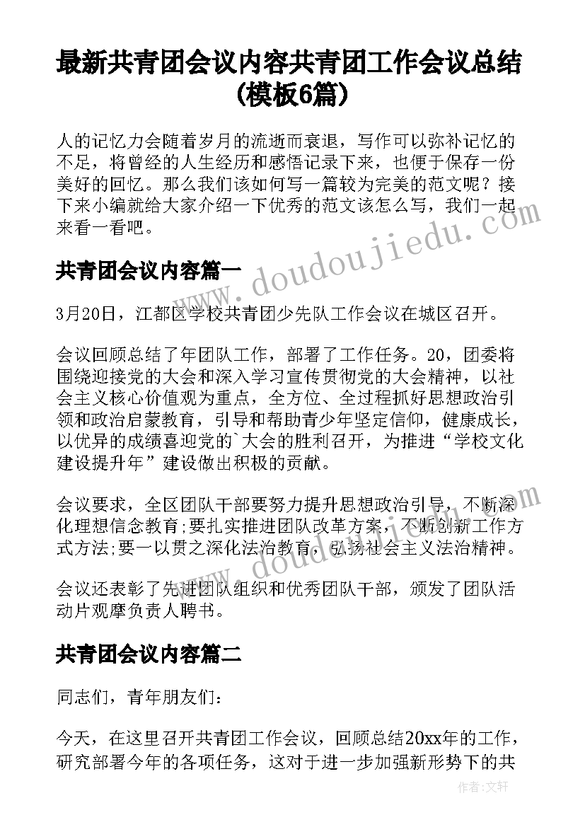 最新共青团会议内容 共青团工作会议总结(模板6篇)