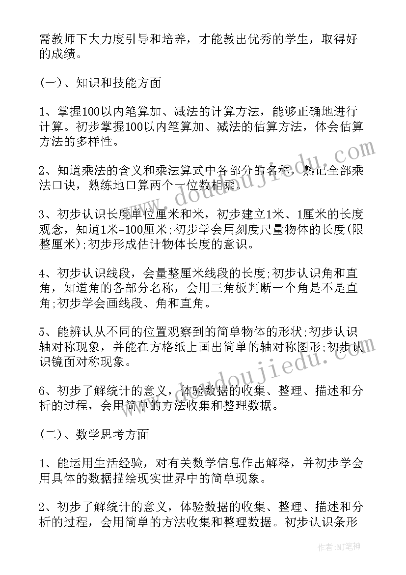 二年级数学教学工作计划表(实用9篇)