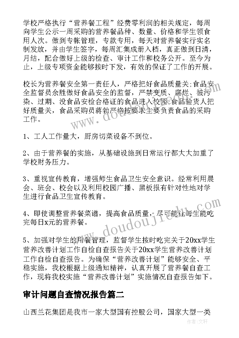 审计问题自查情况报告 审计自查报告(大全10篇)