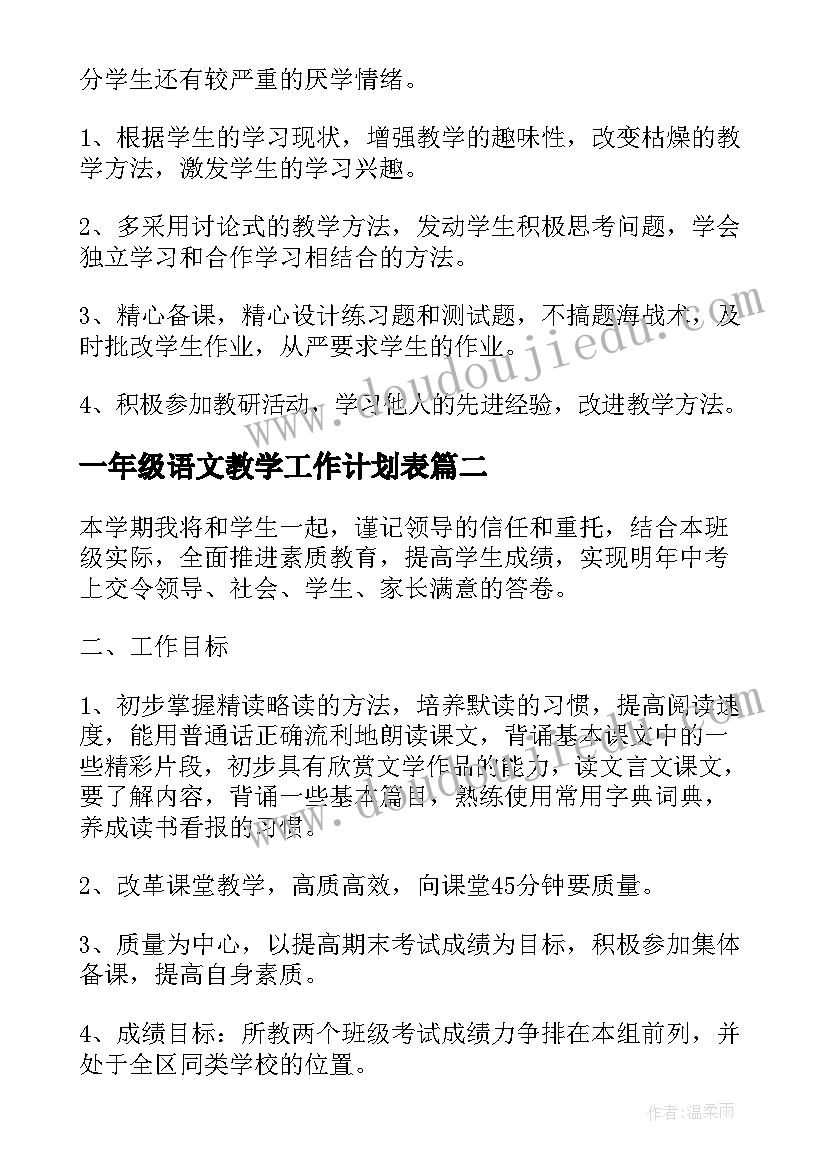 2023年一年级语文教学工作计划表 九年级语文教学工作计划表(优质7篇)