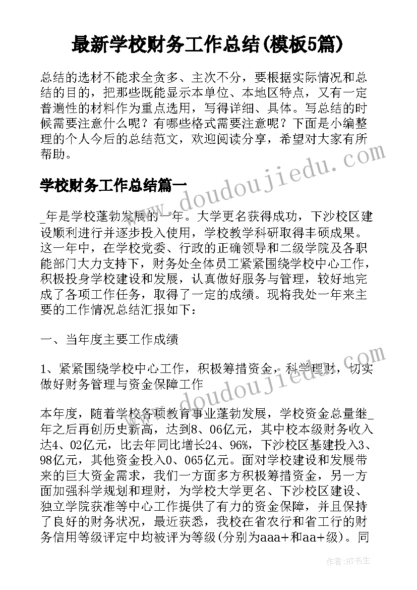 最新学校财务工作总结(模板5篇)