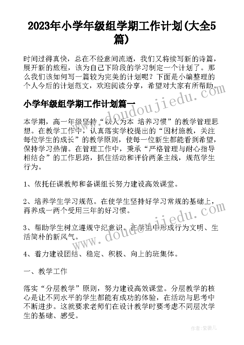 2023年小学年级组学期工作计划(大全5篇)