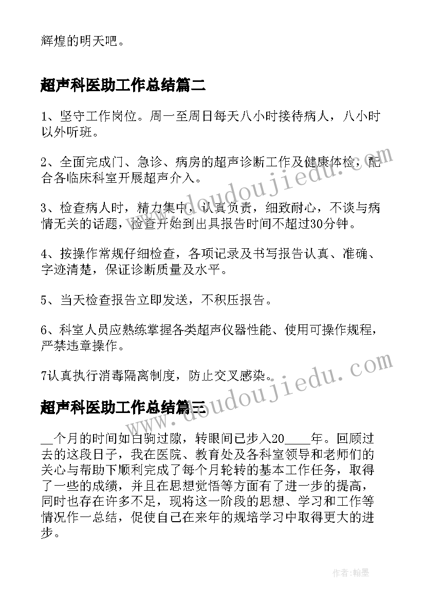 2023年超声科医助工作总结(精选5篇)