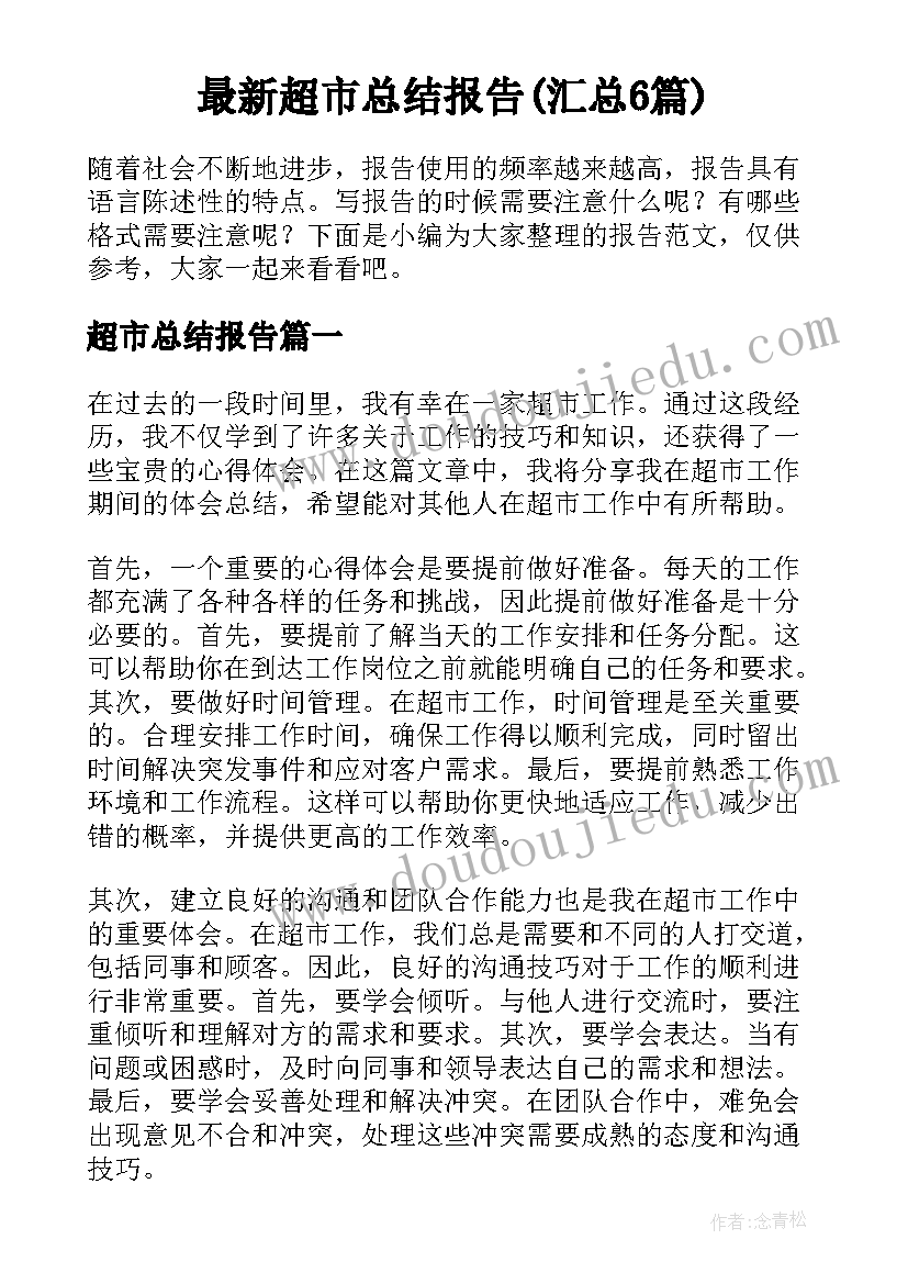 最新超市总结报告(汇总6篇)