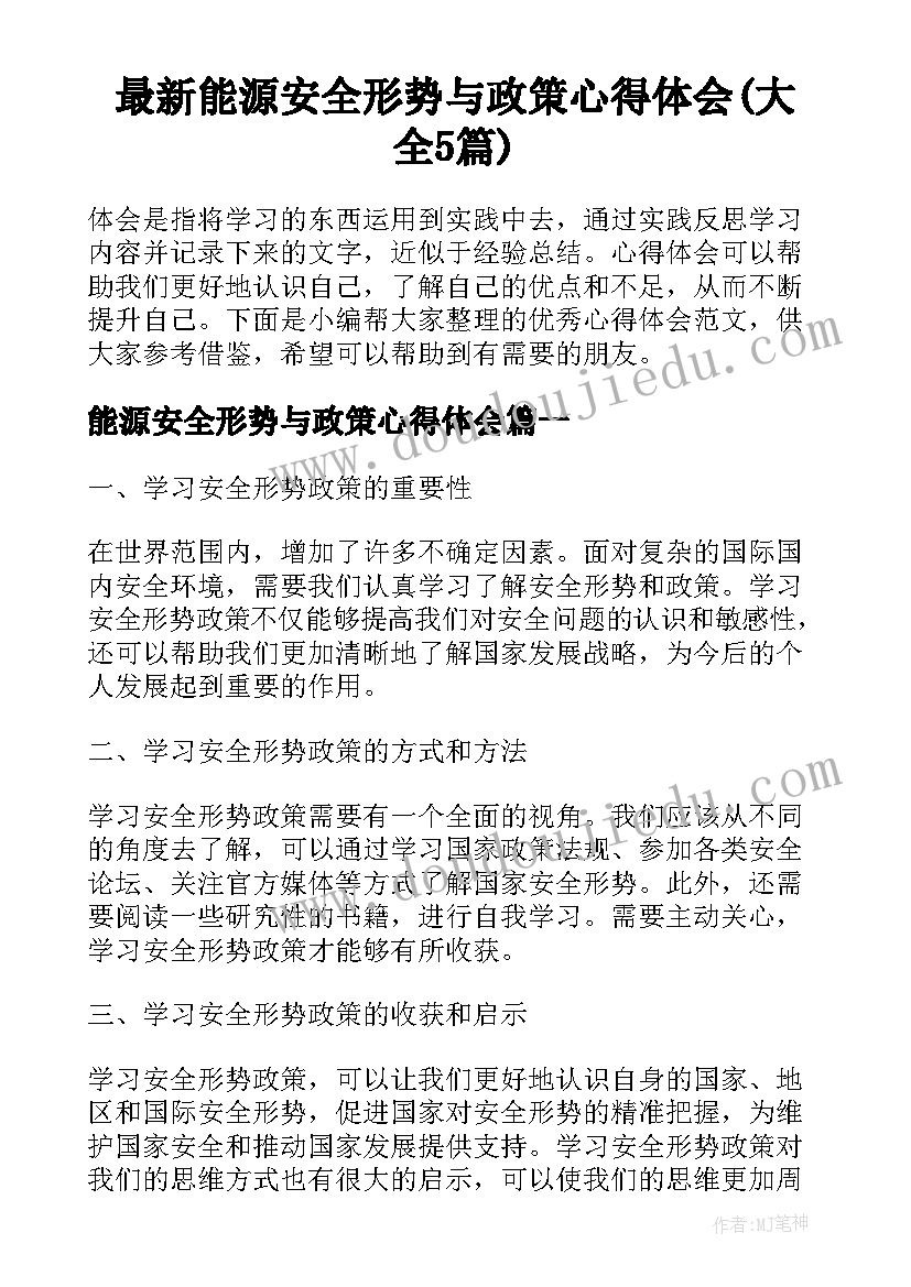 最新能源安全形势与政策心得体会(大全5篇)