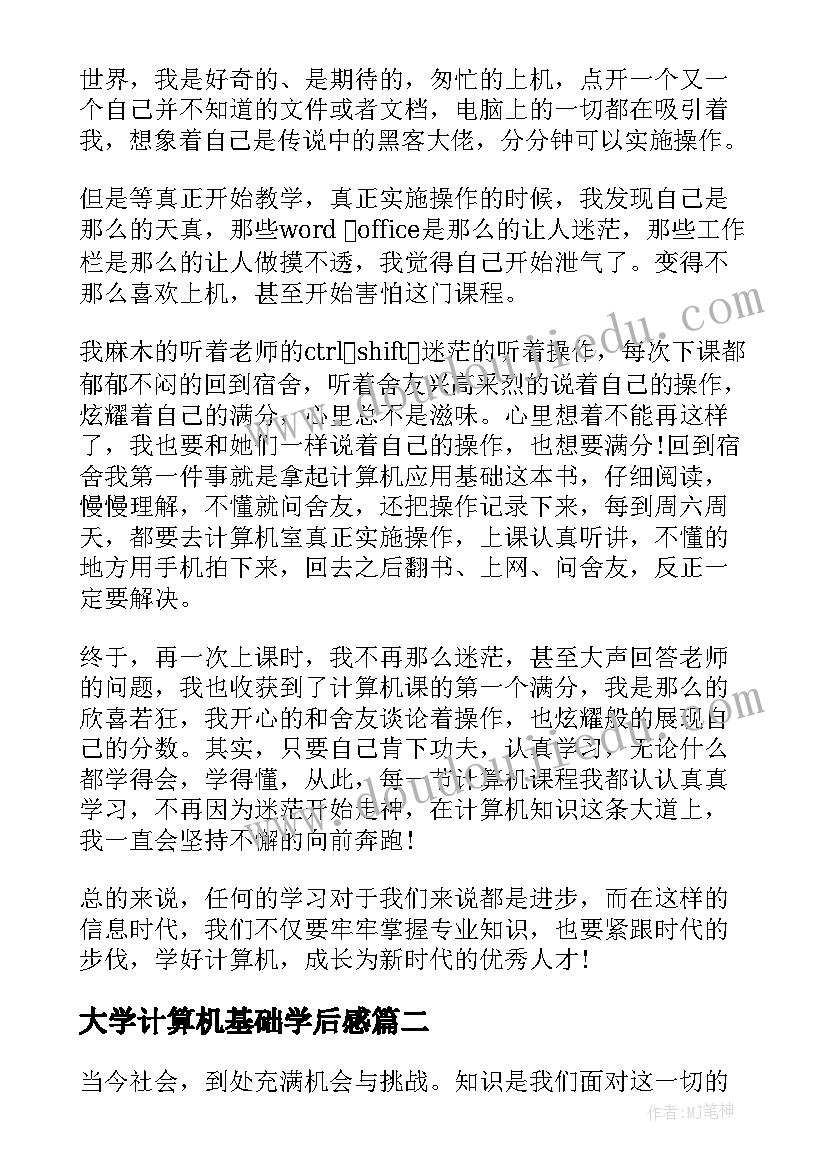 2023年大学计算机基础学后感 计算机应用基础学习心得(优质5篇)