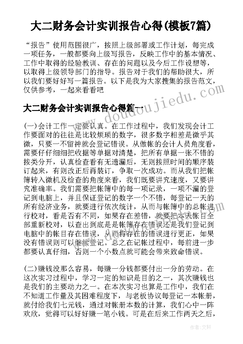 大二财务会计实训报告心得(模板7篇)