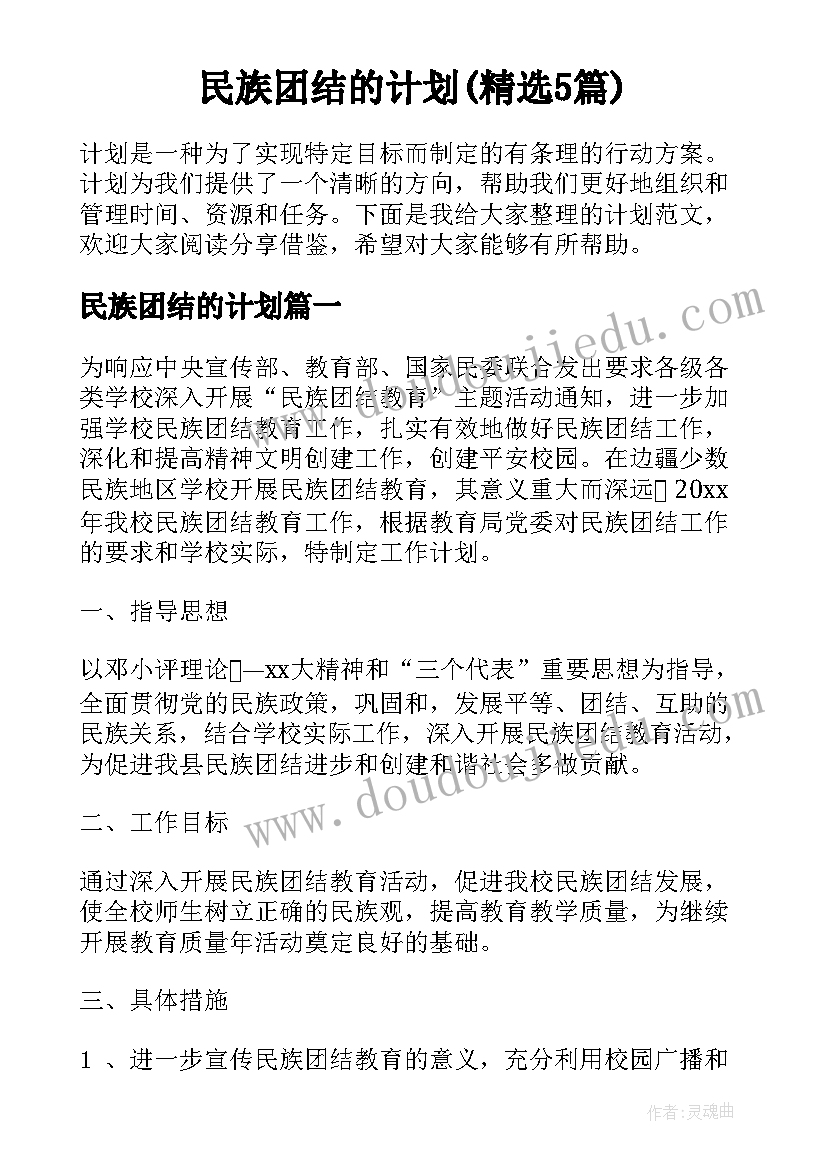 民族团结的计划(精选5篇)