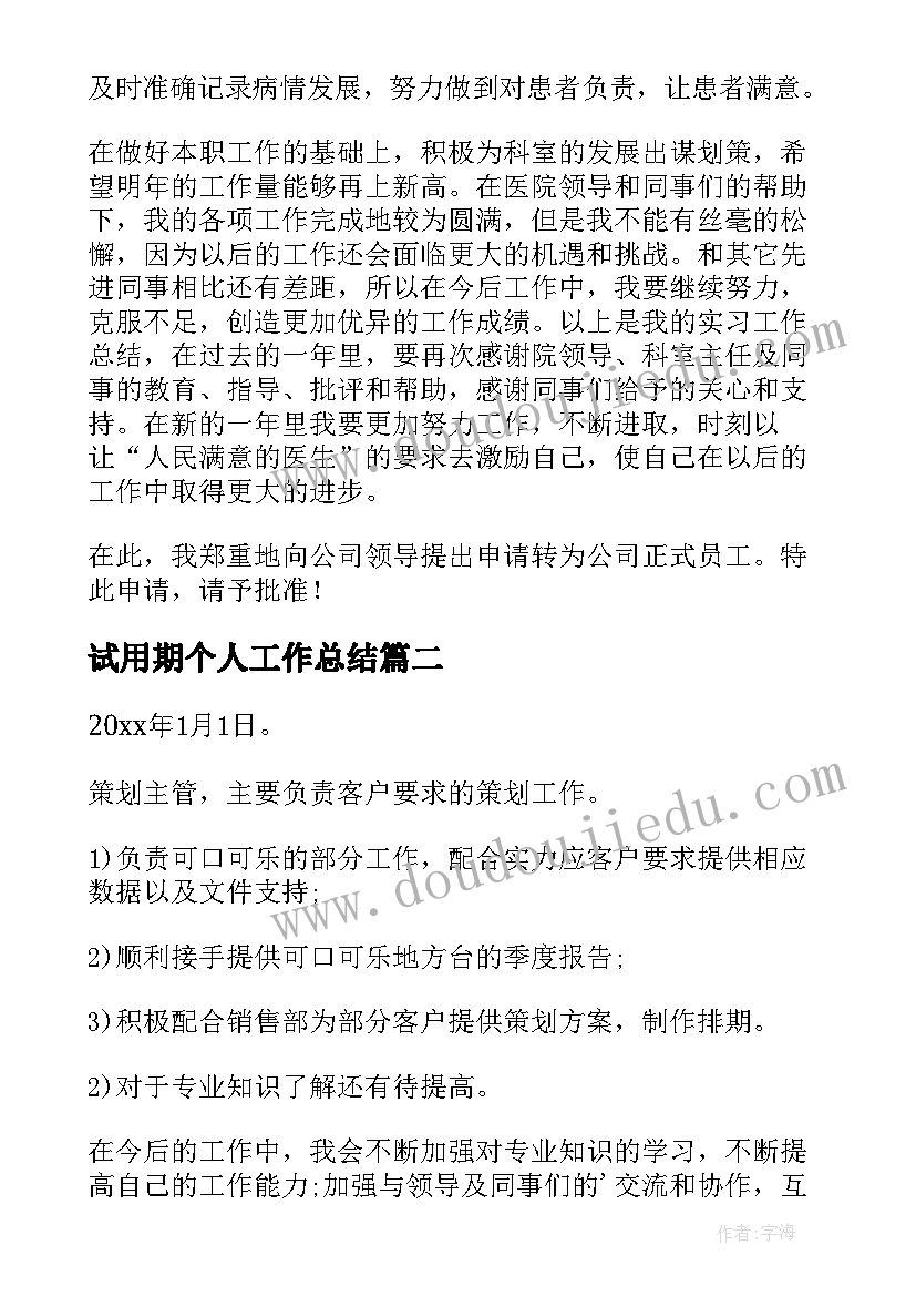 试用期个人工作总结 个人试用期工作总结(大全5篇)