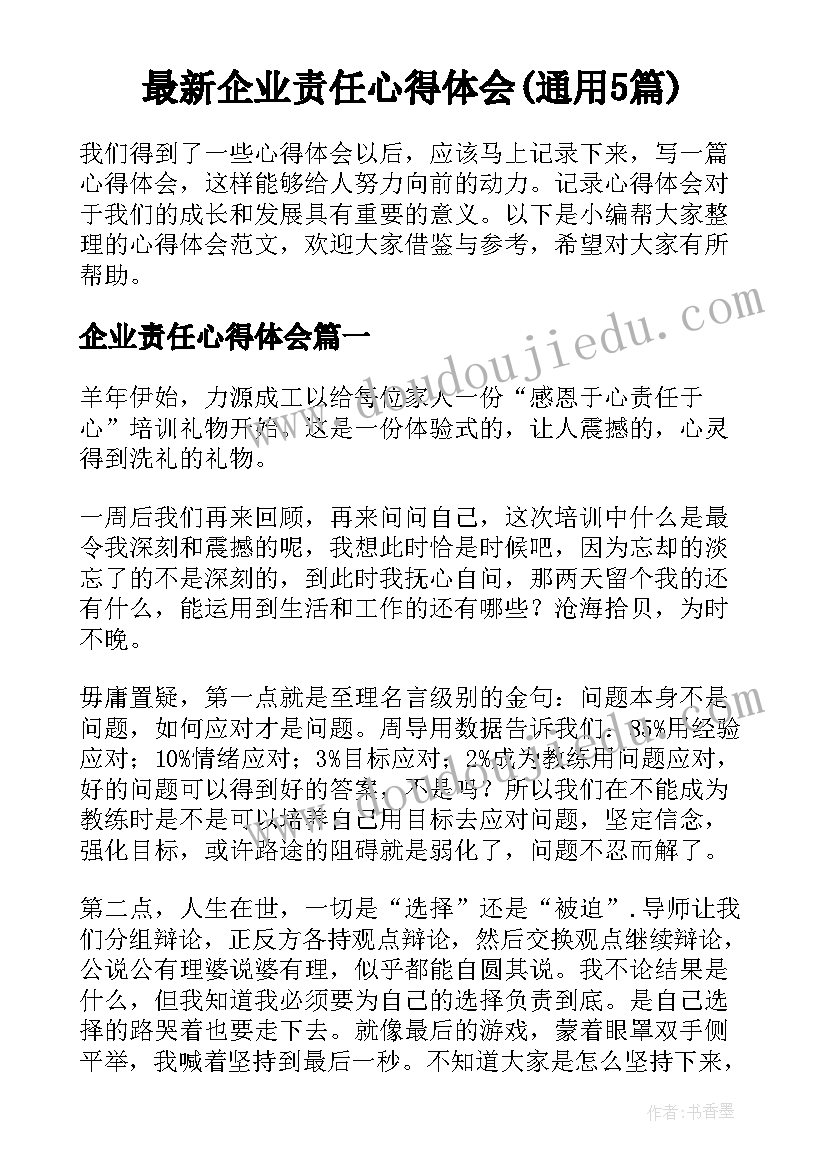 最新企业责任心得体会(通用5篇)