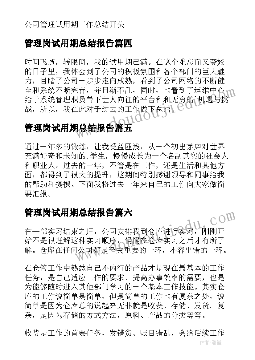 2023年管理岗试用期总结报告(优质6篇)