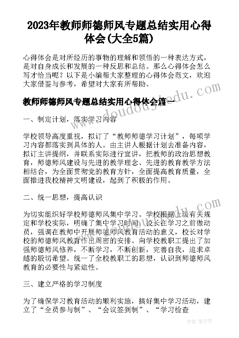 2023年教师师德师风专题总结实用心得体会(大全5篇)