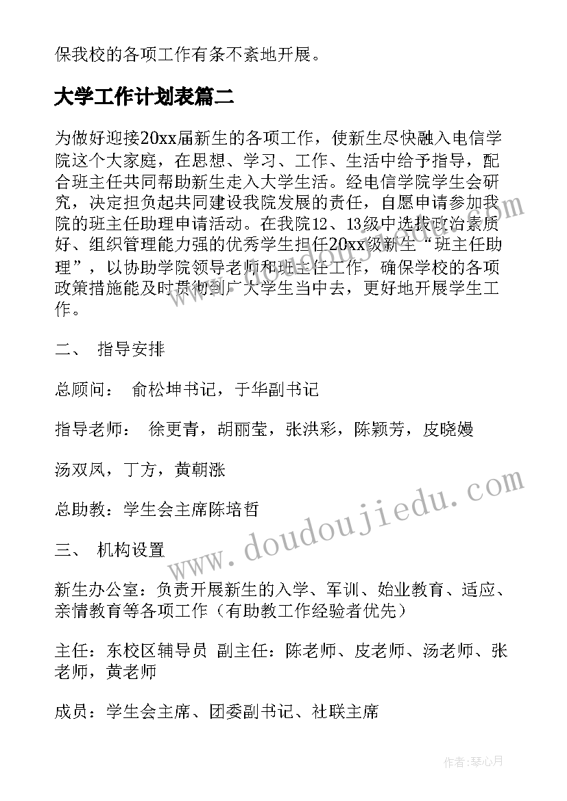 2023年大学工作计划表(汇总5篇)